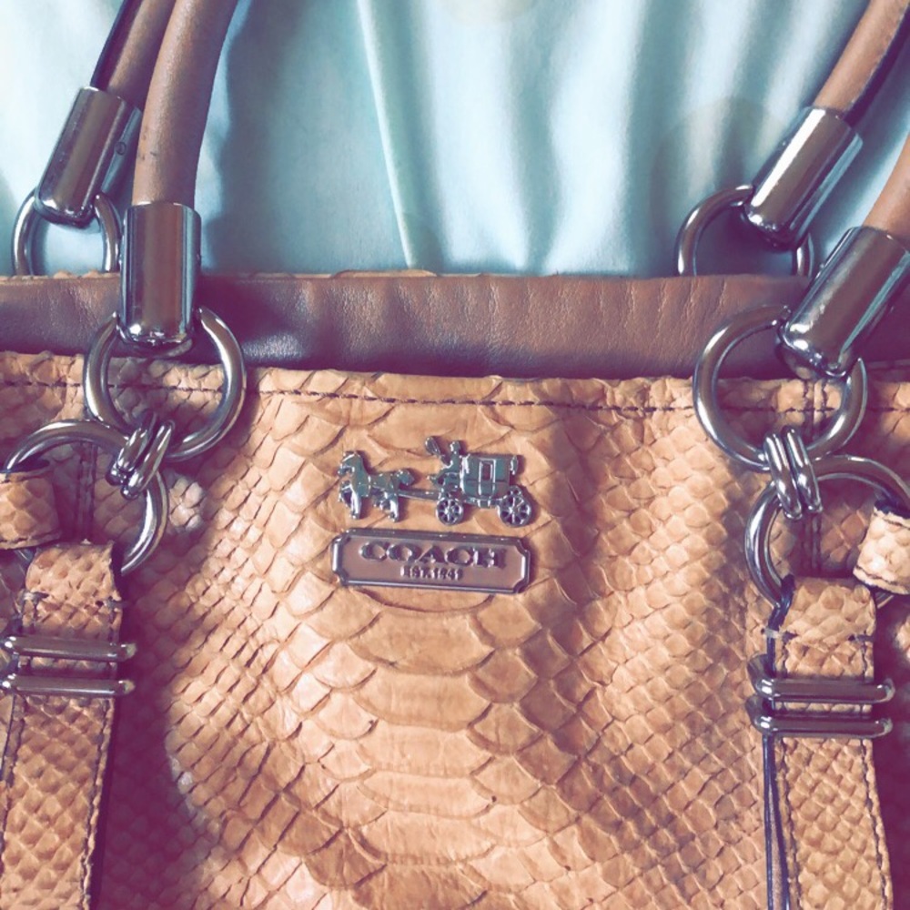 Tan Coach purse, glam with silver hardware